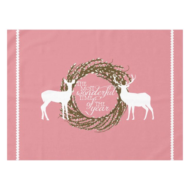 Pink Deer Most Wonderful Time Wreath Tablecloth (Front (Horizontal))