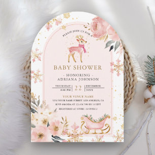 Pink Deer Winter Wonderland Arch Baby Shower Invitation