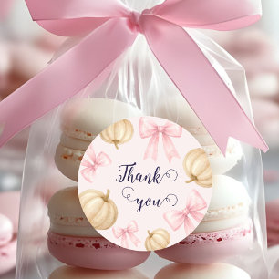 Pink delicate bow Pumpkin Baby Shower Classic Round Sticker