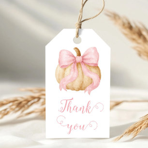 Pink delicate bow Pumpkin Baby Shower Gift Tags