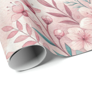 Pink Delicate Flowers Wrapping Paper Roll