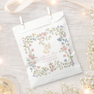 Pink Delicate Vintage Floral Bunny Baby Shower Favour Bag