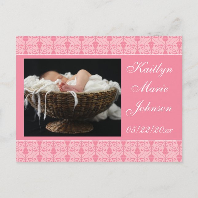Pink Delight Announcement Postcard (Front)