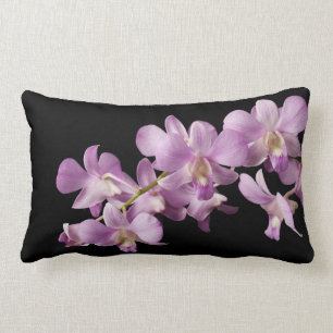 Pink Dendrobium Orchid Flower on Black - Orchids Lumbar Cushion