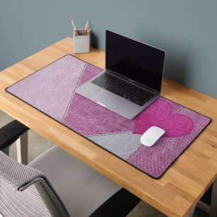 Pink Denim Heart Desk Mat