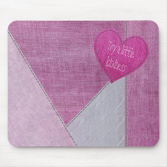 Pink Denim Heart with Quote Mouse Pad (Front)