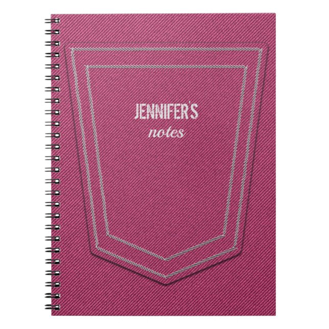 Pink Denim Jeans Texture Name Personalised Notebook (Front)