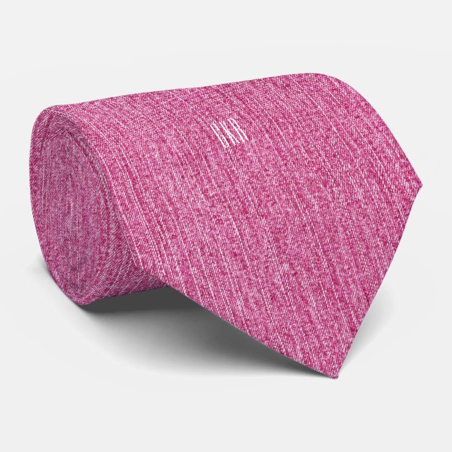 Pink Denim Print Modern Initials One-Sided necktie (Rolled)