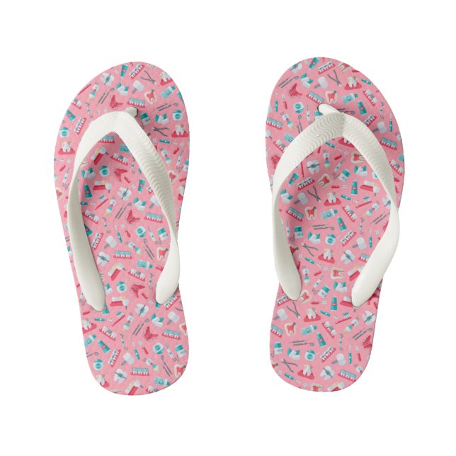 Pink Dental Pattern Kid's Thongs (Footbed)