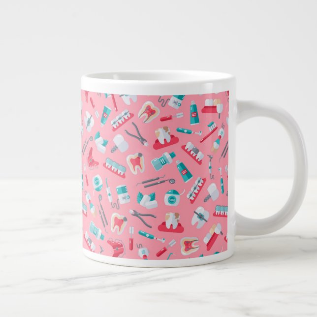 Pink Dental Pattern Large Coffee Mug (Right)