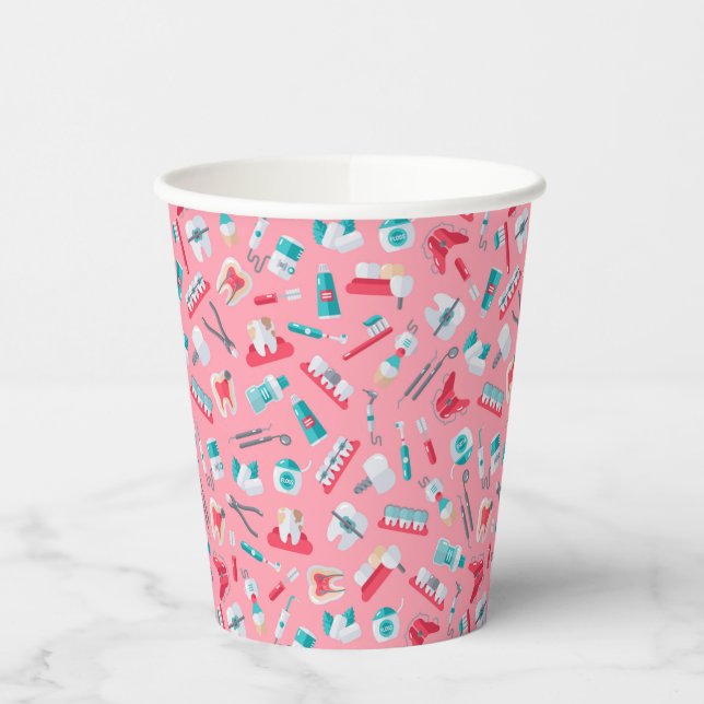 Pink Dental Pattern Paper Cups (Left)