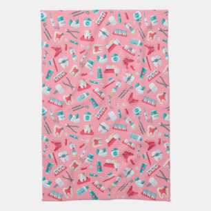 Pink Dental Pattern Tea Towel