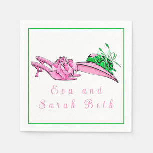 Pink Derby Hat & Heels / Personalised Script Names Napkin
