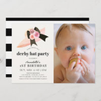 Pink Derby Hat Rose 1st Birthday Party Photo