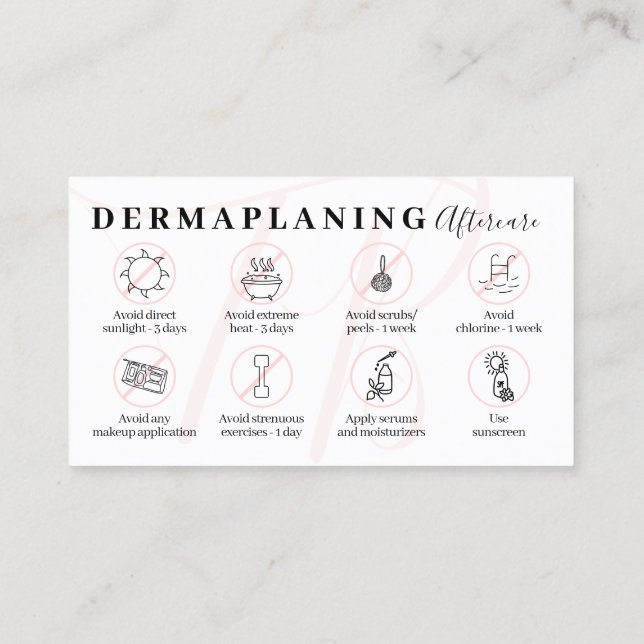 Pink Dermaplaning Aftercare Post Instructions Business Card (Back)