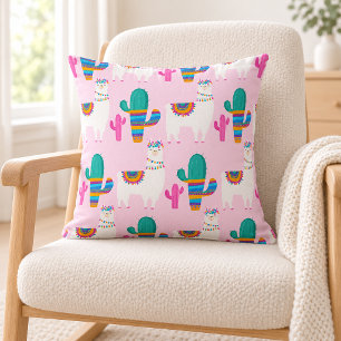 Pink Desert Llama and Cactus Nursery Cushion