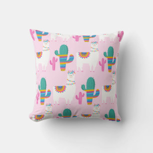 Pink Desert Llama and Cactus Pattern Cushion
