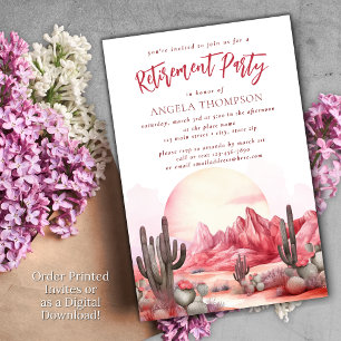 Pink Desert Watercolor Simple Retirement Party Inv Invitation
