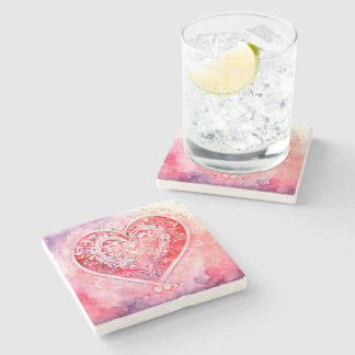 Pink Design Heart Stone Coaster
