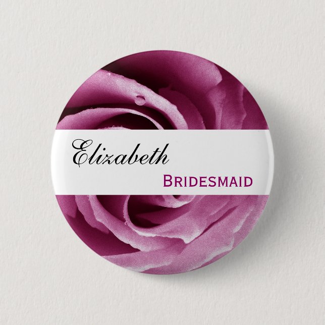Pink Dew Drop Rose Custom Name Bridesmaid 6 Cm Round Badge (Front)