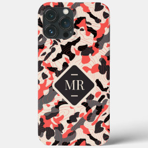 Pink Diagonal Camo with Label and Custom Initials iPhone 13 Pro Max Case