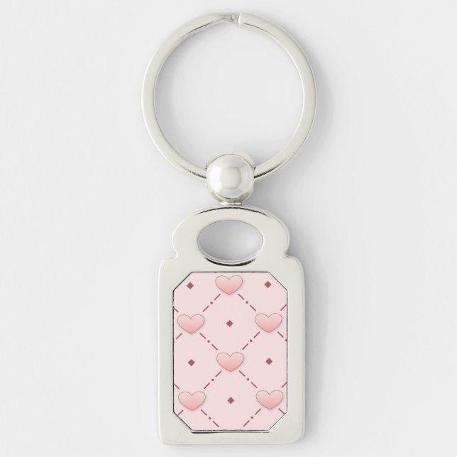Pink diagonal pattern pink candy hearts key ring (Front)