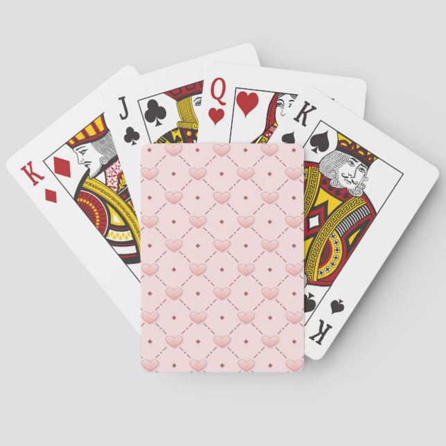 Pink diagonal pattern pink candy hearts playing cards (Back)