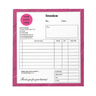 Pink Diagonal Stripe Company Business Shop Invoice Notepad