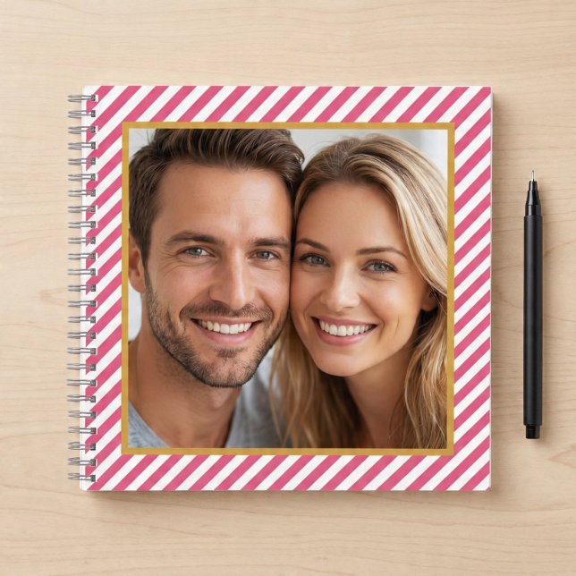 Pink Diagonal Stripe Photo Frame Notebook (Creator Uploaded)