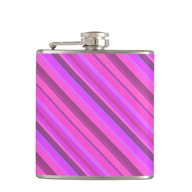Pink diagonal stripes hip flask (Front)