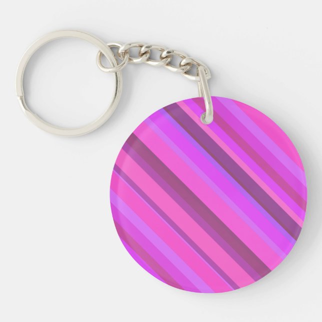 Pink diagonal stripes key ring (Front)
