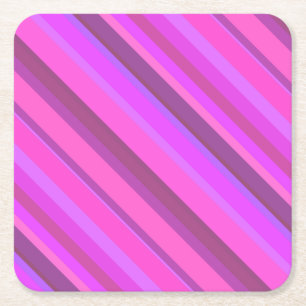 Pink diagonal stripes square paper coaster