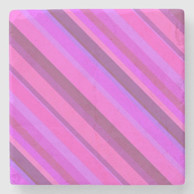 Pink diagonal stripes stone coaster (Front)