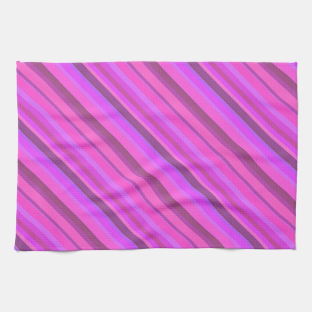Pink diagonal stripes tea towel (Horizontal)