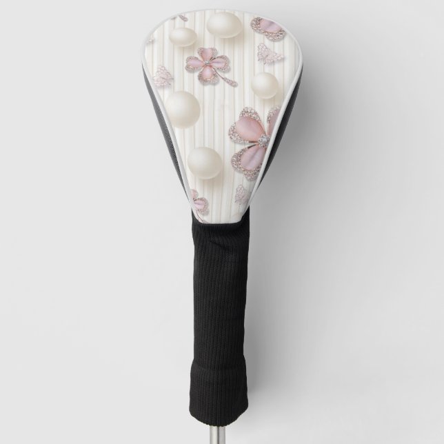 Pink diamond 4-leaf clovers golf head cover (Front)
