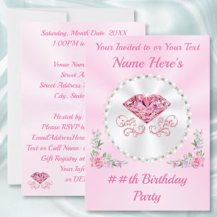 Pink, Diamond and Pearls Birthday Invitations,  Invitation