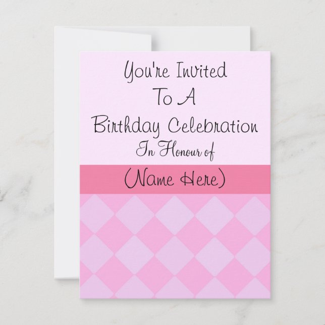 Pink Diamond Birthday Invitation (Front)