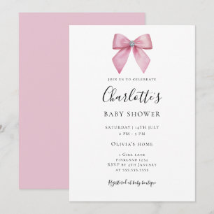 Pink Diamond Bow Girl Baby Shower Invitation