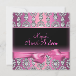 Pink Diamond & Bow Sweet Sixteen Invitation
