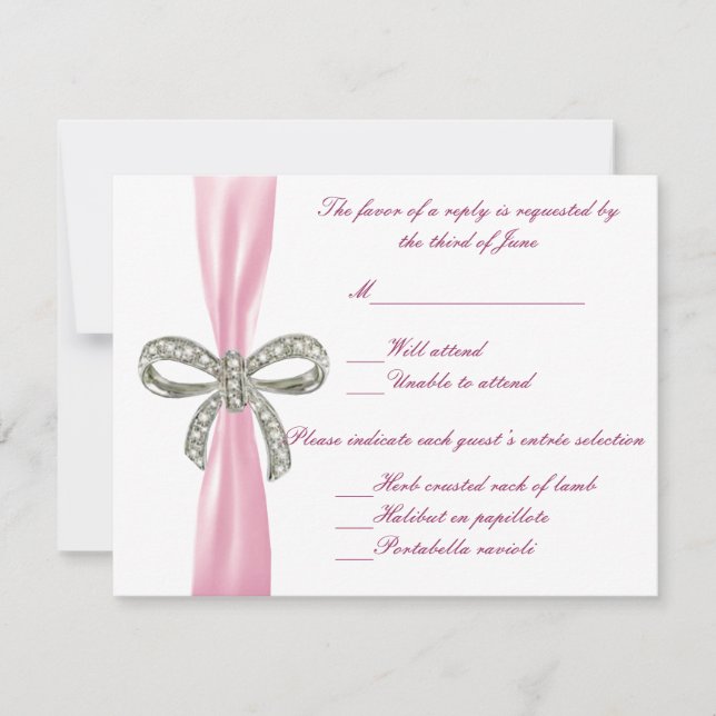 Pink Diamond Bow Wedding Response Card (Front)