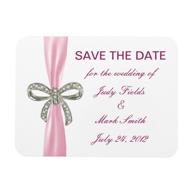 Pink Diamond Bow Wedding Save The Date Magnet (Horizontal)
