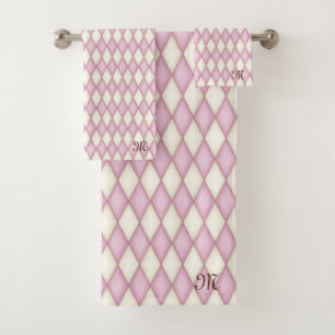 Pink Diamond Check Personalised Monogram Girls Bath Towel Set