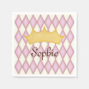 Pink Diamond Check Personalised Name Princess Napkin