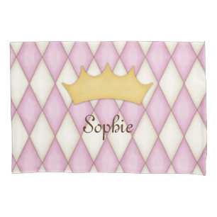 Pink Diamond Check Personalised Name Princess Pillowcase
