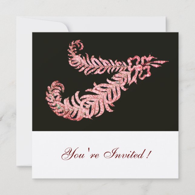 PINK DIAMOND FEATHERS ,Silver Metallic Invitation (Front)