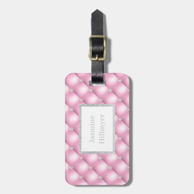 PINK DIAMOND GLITTER CUSTOM LUGGAGE TAG (Front Vertical)