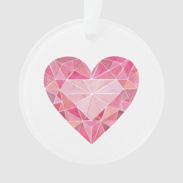 Pink Diamond Heart Gem Glam Chic Love Note Ornament (Front)