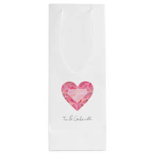 Pink Diamond Heart Gem Glam Chic NAMES Love Wine Gift Bag