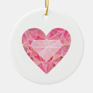 Pink Diamond Heart Gem LOVE YOU Artisan Ceramic Ornament