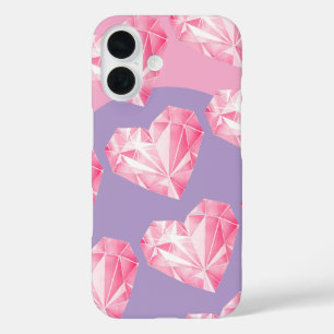 Pink Diamond Heart Pattern  – Cute & Stylish iPhone 16 Case